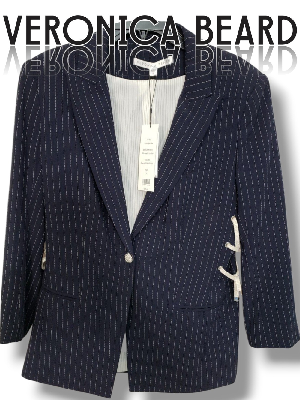 Veronica Beard Taylor Lace Up Corset Side Blazer Navy White Stripe Size 12 NWT